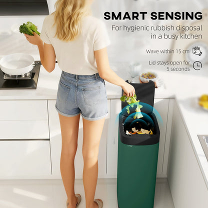 HOMCOM 50L Sensor Bin, Automatic Kitchen Bin, Manual Override, Battery Operated, Inner-Bucket-Free, for Kitchen, Bedroom