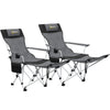 Outsunny Set of 2 Reclining Folding Camping Chair w/ Detachable Footrest, Storage Bag, Cup Holder & Headrest, Lightweight Portable Camp Chair for Beach, Picnic, Grey and Black