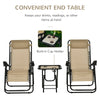 Outsunny Folding Zero Gravity Chairs, 3 Pieces Adjustable Sun Lounger and Table Set with Cup Holder and Headrest, Patio Bistro Set with Reclining Garden Chairs for Outdoor, Beige