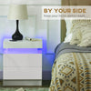 HOMCOM Set of 2 White Bedside Tables with LED Lights, High Gloss Front Nightstands with 4 Drawers