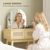 HOMCOM Dressing Table, Compact Vanity Desk with Mirror and 2 Drawers, Natural Wood Finish