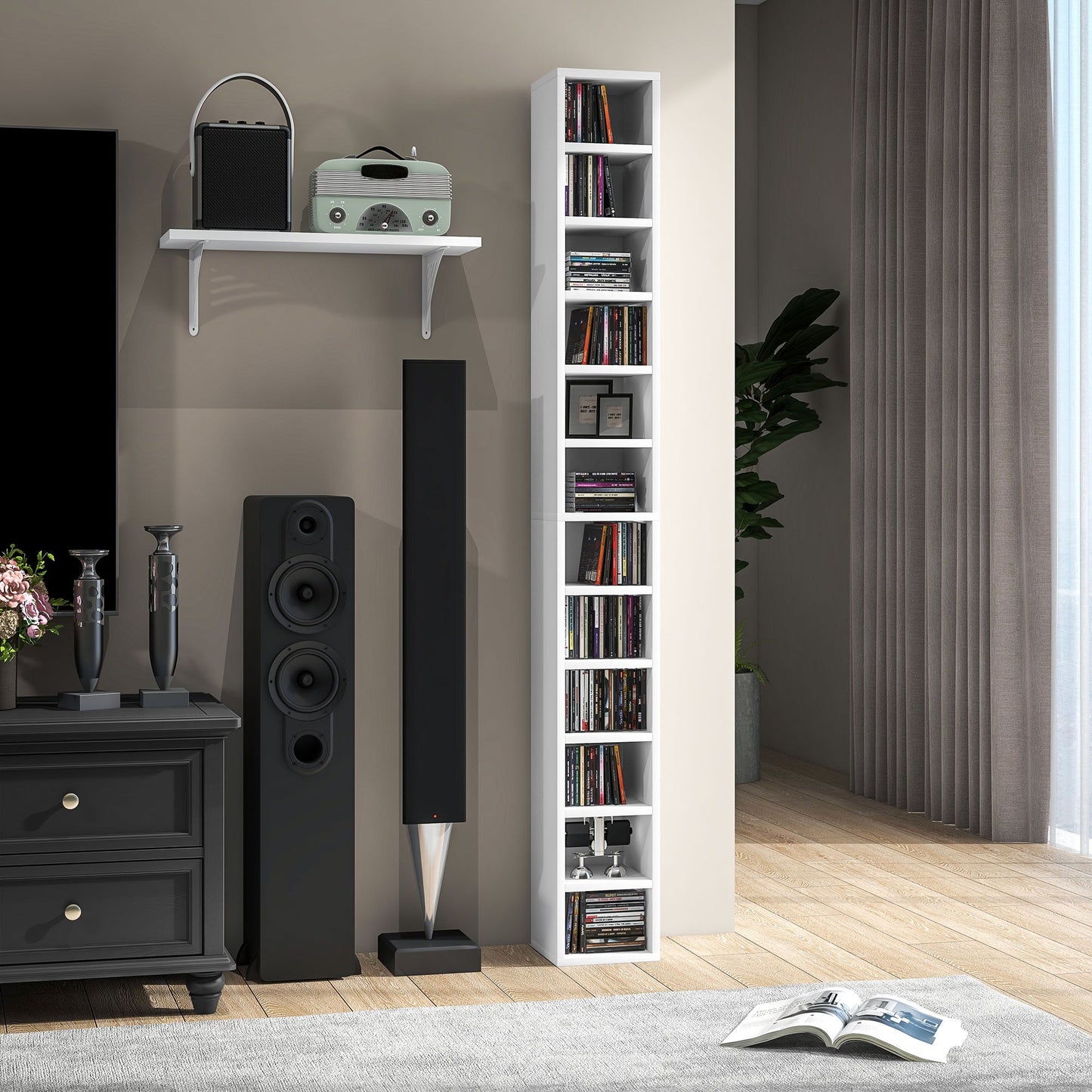 برج تخزين الوسائط الضيق الطويل HOMCOM 204 CD - أبيض