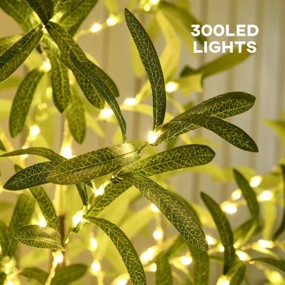 شجرة زيتون صناعية مزخرفة بإضاءة 300 LED من HOMCOM - أخضر