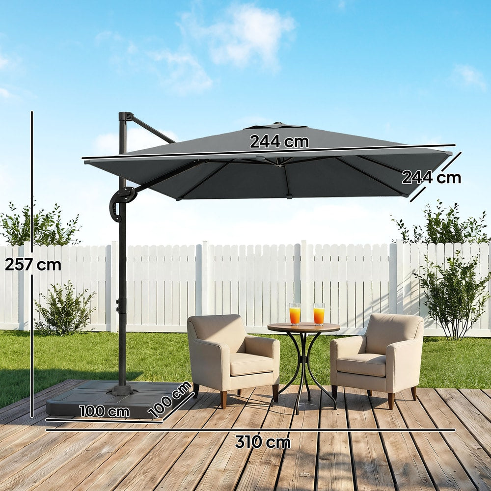 Outsunny Cantilever Parasol with Umbrella Weights in Dark Grey
