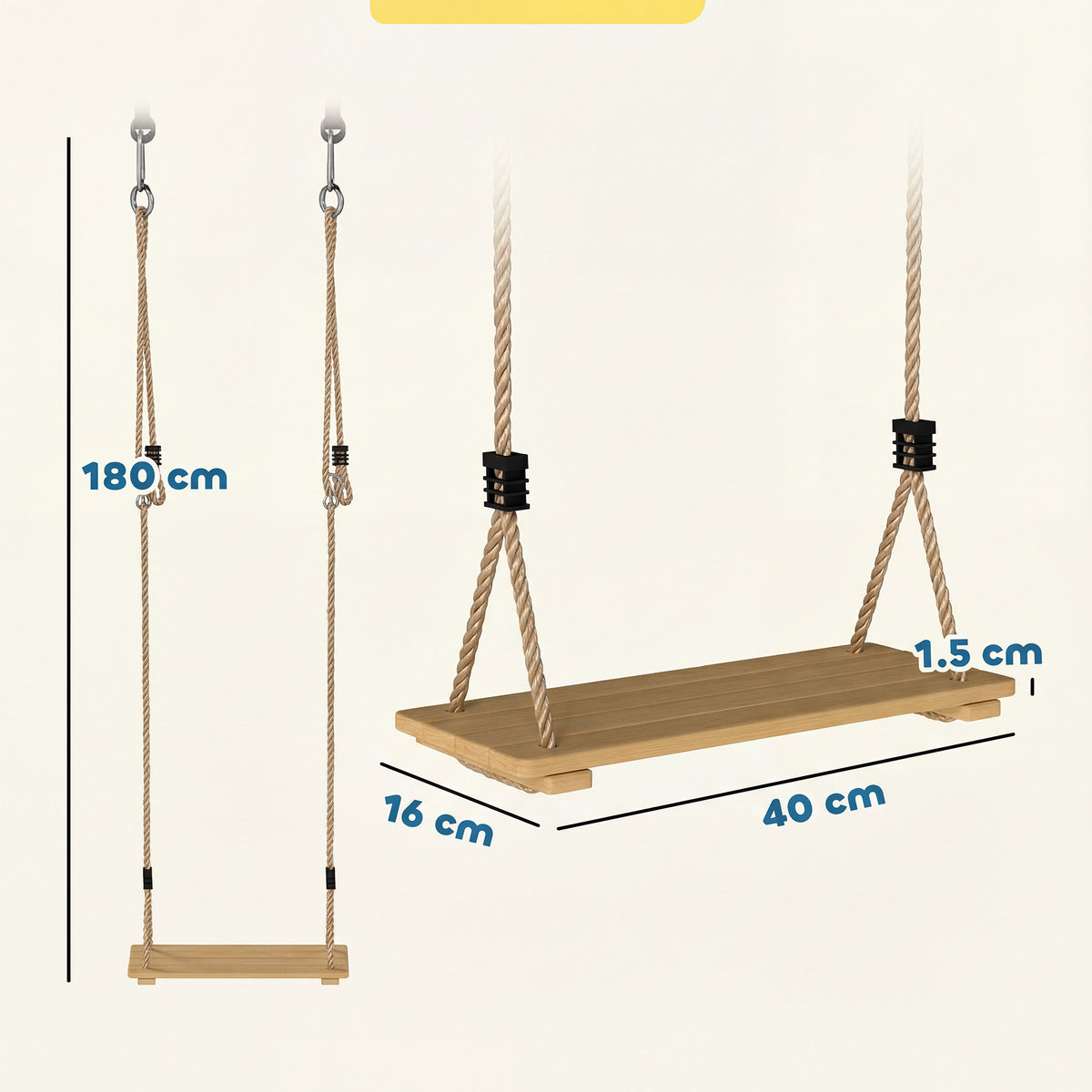 AIYAPLAY Wooden Swing Seat in a Natural Wood Finish