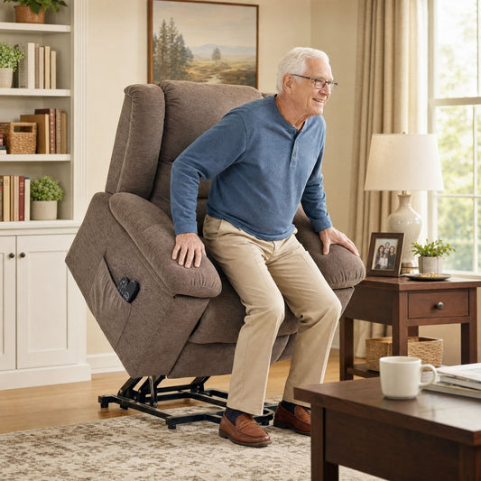 HOMCOM Oversized Riser Recliner Chair with Massage and Heat in Brown