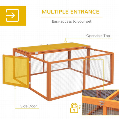 PawHut Wooden Folding Rabbit Hutch, for 2-3 Rabbits - Orange