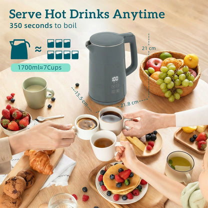 HOMCOM Electric Kettle, 1.7L Fast Boil 3kW Water Kettle with UK Strix Thermostat, LED Display, Keep Warm Function, Grey
