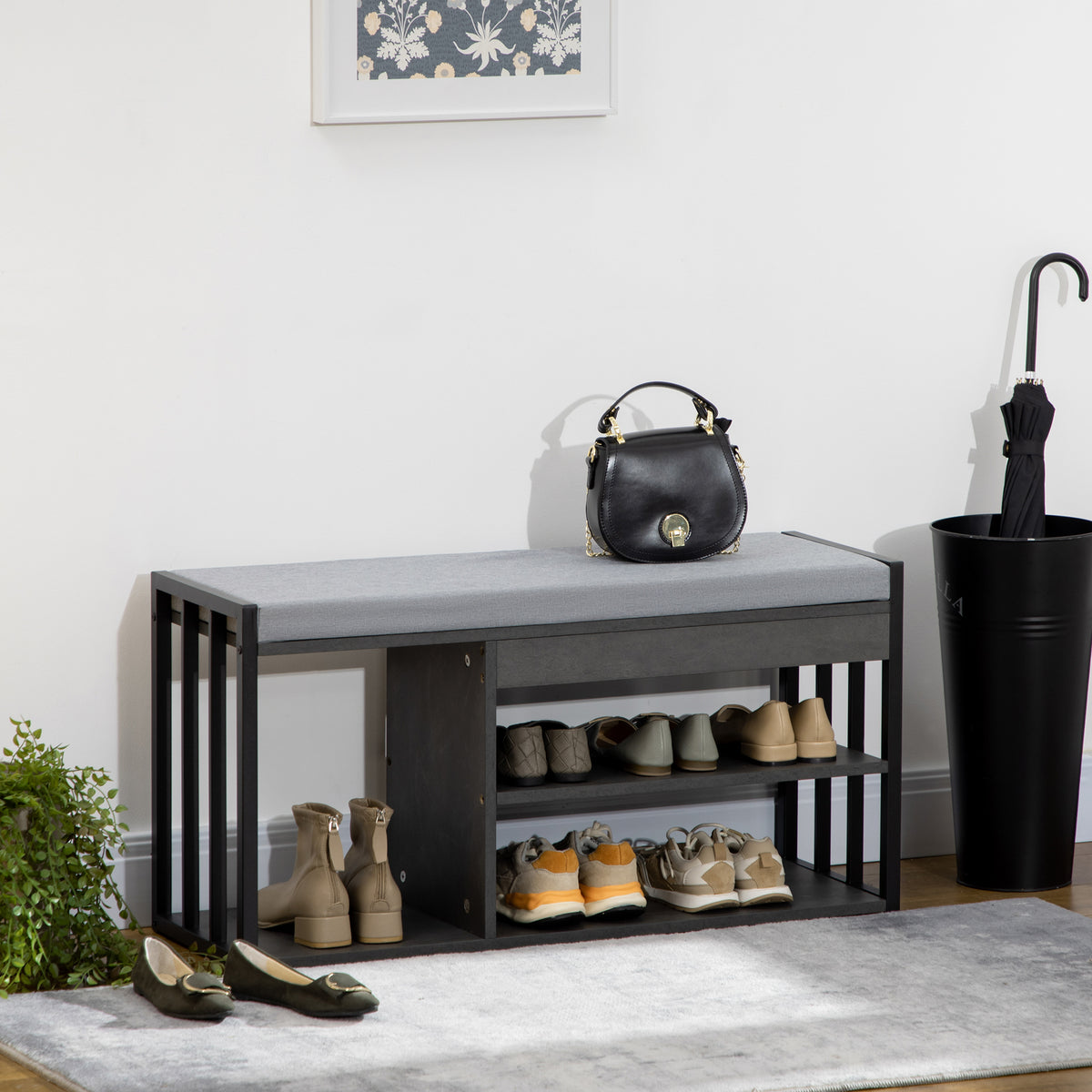 HOMCOM Shoe Storage with Seat in Grey