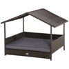 PawHut Wicker Dog Bed, Elevated Rattan Dog House with Removable Cushion and Canopy, for Small and Medium Dogs, 98 x 69 x 70cm - Grey