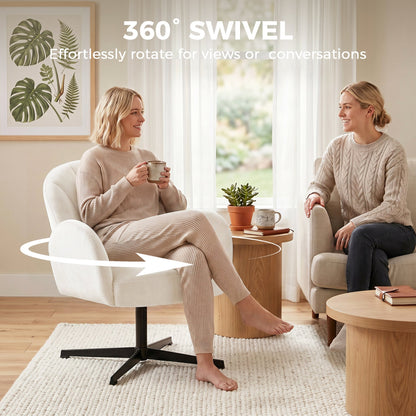 HOMCOM Swivel Accent Chair, Shell-Shaped Armchair with Spring Cushion, Metal Base, Cream White