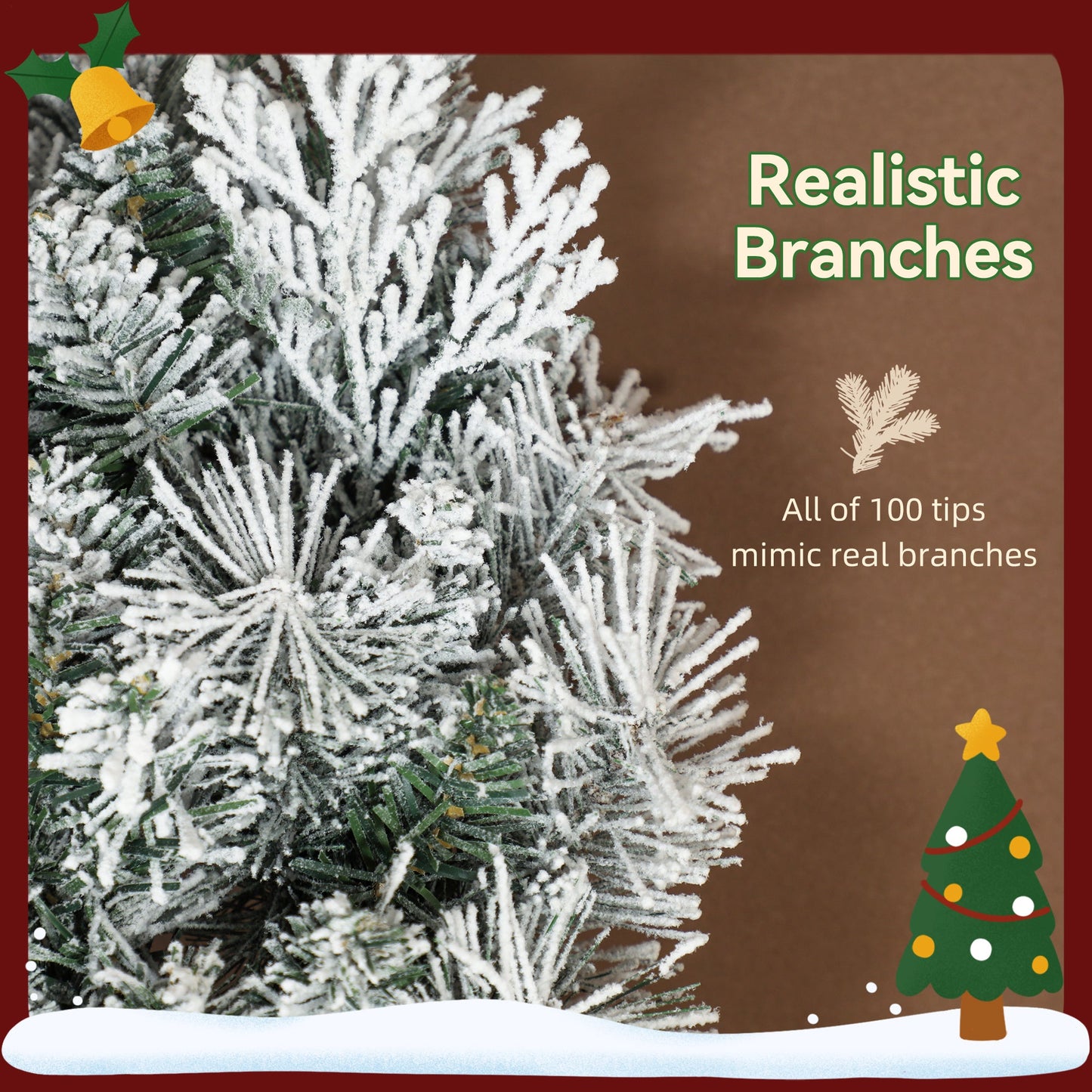 HOMCOM 60cm/ 24inch Flocked Prelit Christmas Wreath