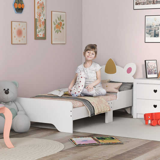ZONEKIZ Unicorn-Designed Toddler Bed in White