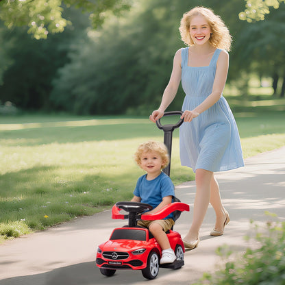 AIYAPLAY 2 in 1 Baby Ride on Push Car Mercedes-Benz C-Class Licensed Walker Foot to Floor Push-Along with Removable Handle, Red