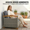 Outsunny 2 Seater Rattan Garden Sofa, Outdoor Sofa with Thickened Cushions and Acacia Wood Armrests, Dark Grey