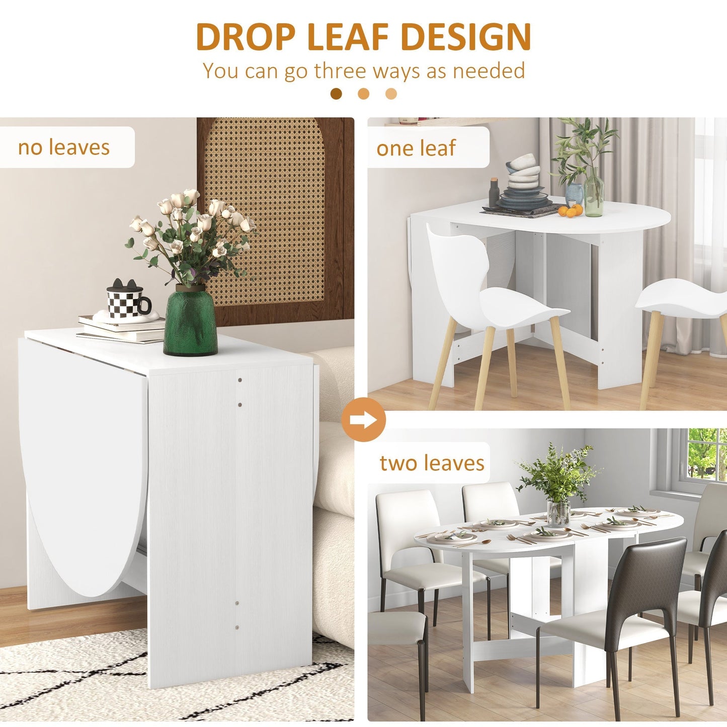 طاولة طعام قابلة للطي من هومكوم، طاولة أوراق قابلة للطي للمساحات الصغيرة، سطح طاولة بيضاوي لغرفة الطعام، تأثير خشب الرماد