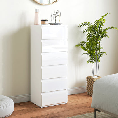 HOMCOM Chest of Drawers High Gloss Finish 6 Drawer Dresser in High-gloss White