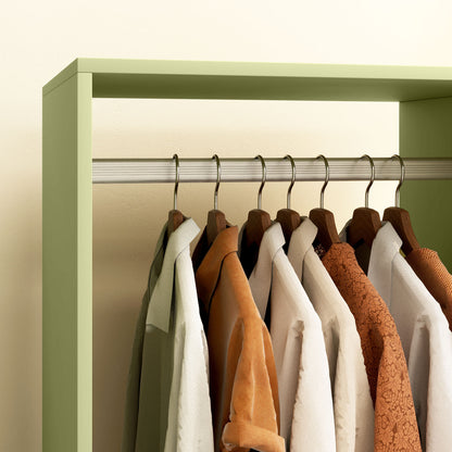 HOMCOM Open Wardrobe on Wheels, Bedroom Wardrobe with Clothes Hanging Rail, 2 Storage Shelves, Mobile Garment Rack for Cloakroom, Hallway, Green