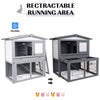 PawHut Rabbits 2-Tier Fur Wood Outdoor Hutch Guinea Pigs Hutches Grey