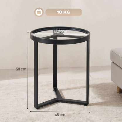 HOMCOM Round Side Table with Tempered Glass Top and Geometric Metal Frame for Small Space, Black