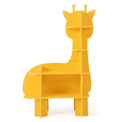 Kids Toy Storage Organizer in a yellow giraffe design with multiple shelves