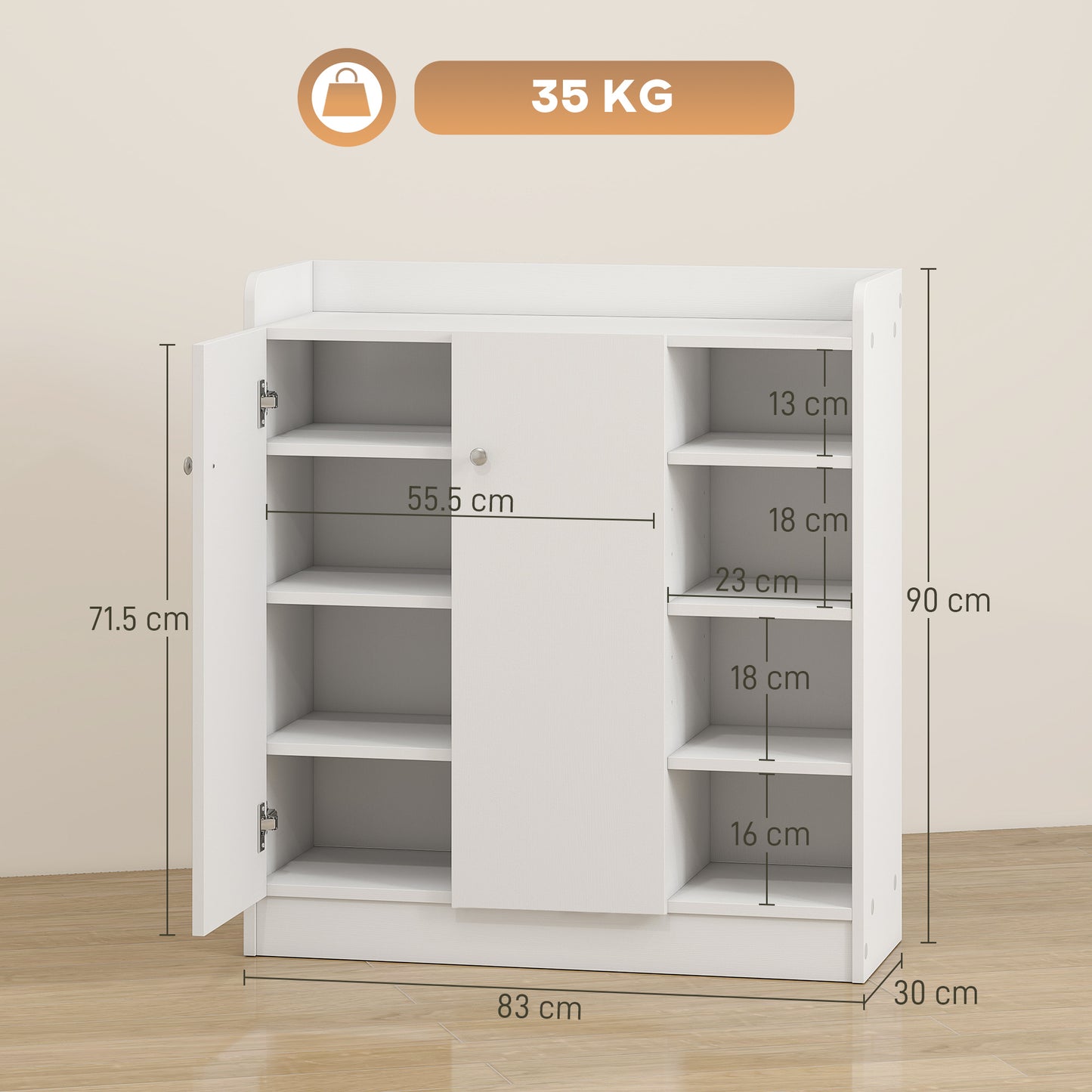 HOMCOM Shoe Storage Cabinet Two Doors w/ Adjustable 4 Shelves Cupboard Footwear Rack Stand Organiser Hallway White