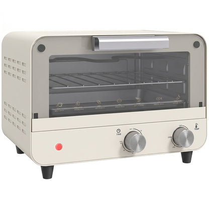 HOMCOM Mini Oven, Small Toaster Oven with Glass Door, Adjustable Temperature and Timer, Accessory Included, 750W, Cream White