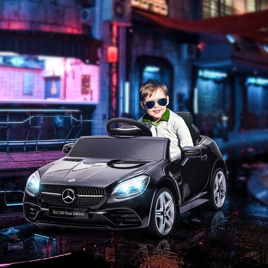سيارة ركوب كهربائية للأطفال مرخصة من HOMCOM Benz SLC 300 12 فولت، مع موسيقى، وجهاز تحكم عن بعد، ومصابيح أمامية LED، وبوق، لون أسود