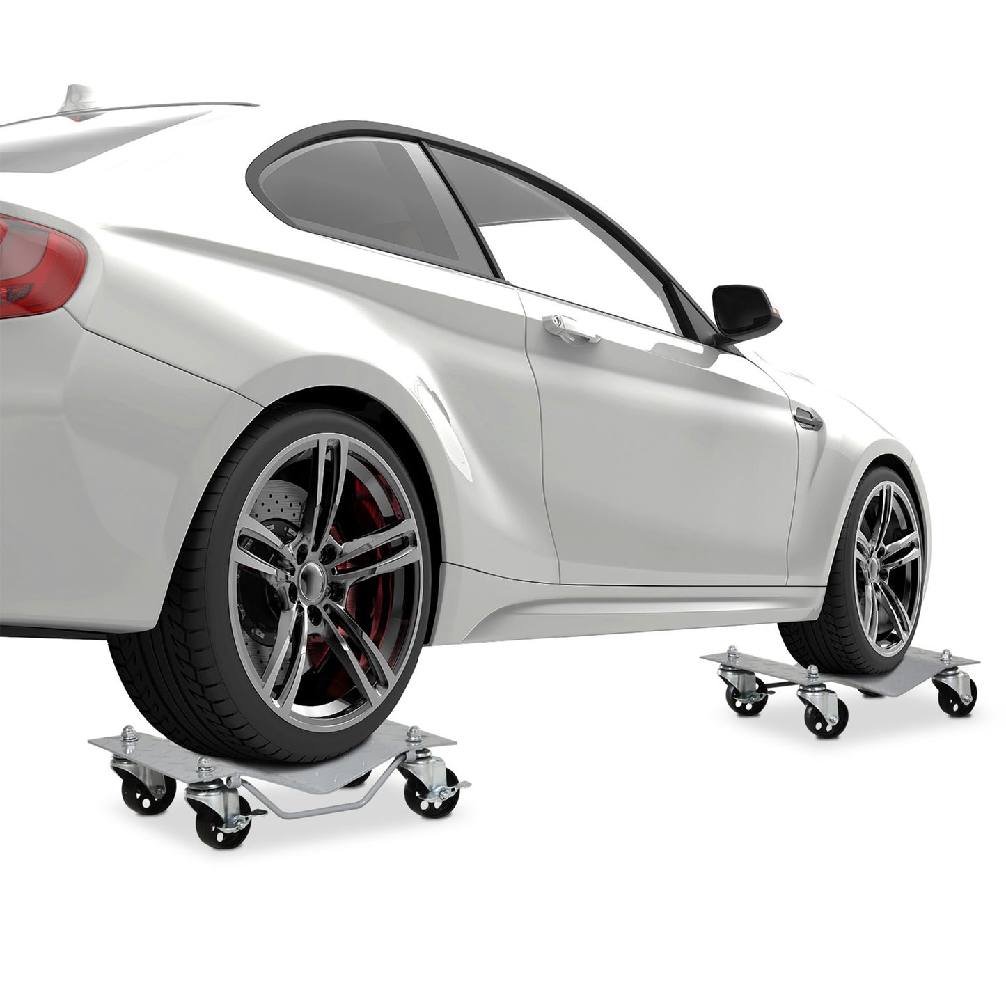 DURHAND Two-Piece Car Wheel Dolly with Swivel Casters, Non-Slip Metal Plates, 680kg Capacity, Grey