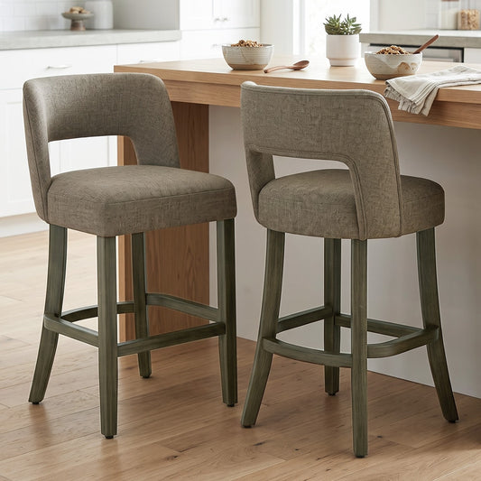 HOMCOM Bar Stools Set of 2, Counter Height Bar Stools with Curved Backrest, for Kitchen Island, Dining Room, Living Room, Brown