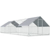 PawHut Chicken Run Galvanised Walk-in Chicken Coop Hen Poultry House Cage Rabbit Hutch with Water-Resist Cover, 3 x 8 x 2m