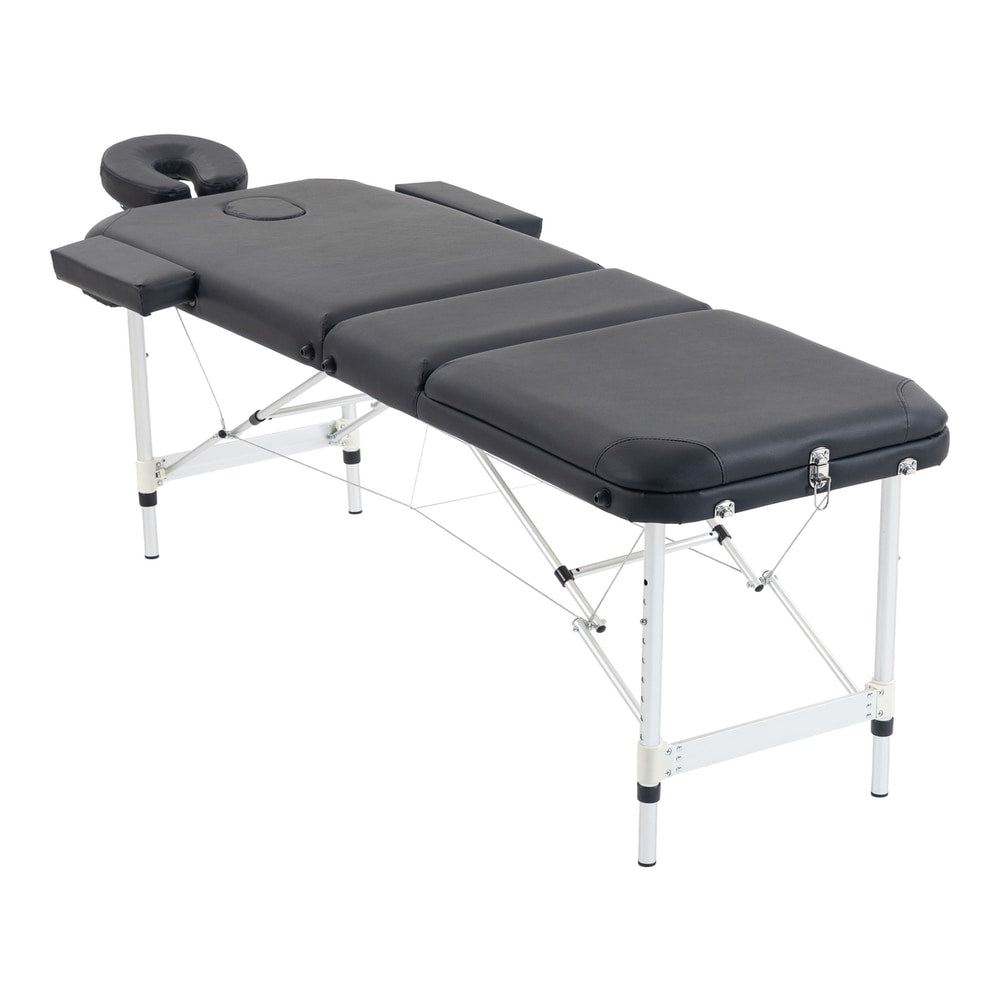 HOMCOM Foldable Massage Bed Portable Table, 3-Section Aluminium Foldable Beauty Couch with Headrest Support, 60 cm Width Black