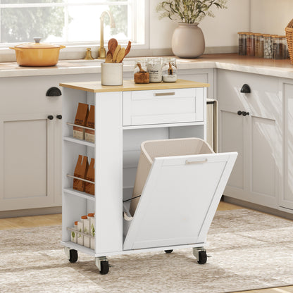 HOMCOM Kitchen Storage Trolley on Wheels in White