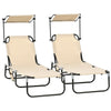 Outsunny 2 Piece Folding Sun Loungers with Canopy, Adjustable Recliner Garden Chairs with Side Pocket, Steel Frame and Breathable Mesh for Outdoor, Pool, Beach, Garden, Tan Brown