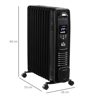 HOMCOM 2500W Digital Display Oil Filled Radiator in Black