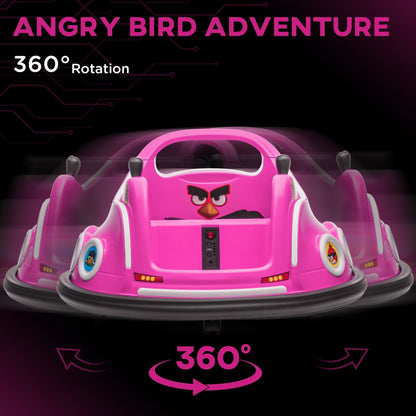 سيارة أطفال "والتزر" مرخصة من AIYAPLAY بتصميم Angry Bird، سيارة صدام كهربائية 12 فولت للأطفال مع أذرع تحكم، جهاز تحكم عن بعد، أضواء LED وموسيقى، وردي