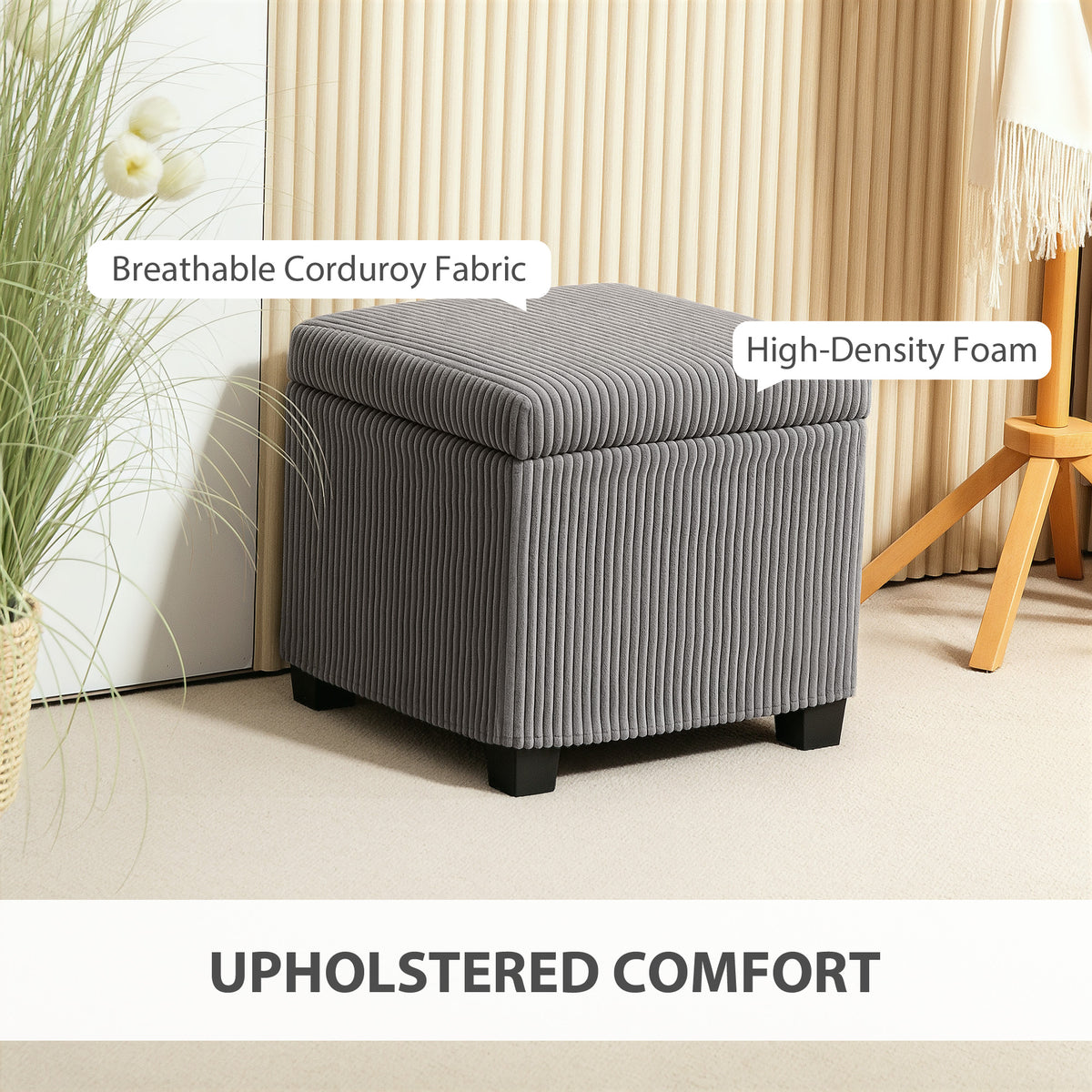 HOMCOM Storage Ottoman Bench in Grey