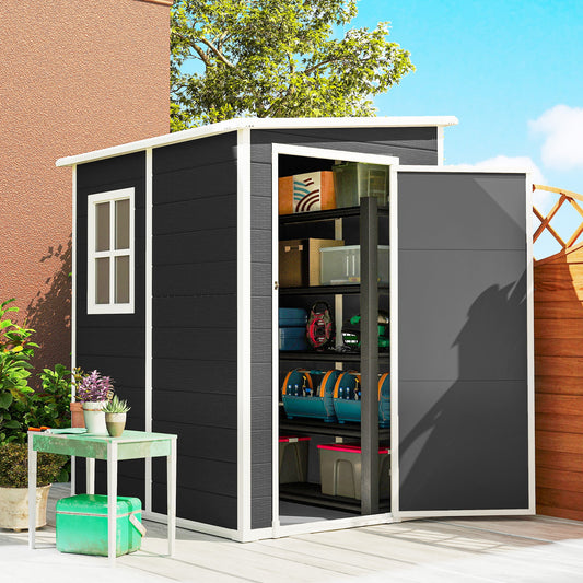 حظيرة تخزين خارجية Outsunny 4'x5' للحديقة، حظيرة مائلة، حظيرة حديقة قابلة للقفل مع نافذة، فتحة تهوية وسقف بلاستيكي، أسود