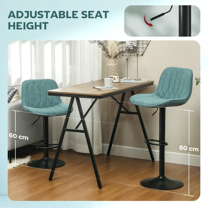 HOMCOM Set of Two Linen-Look Bar Stools in Blue