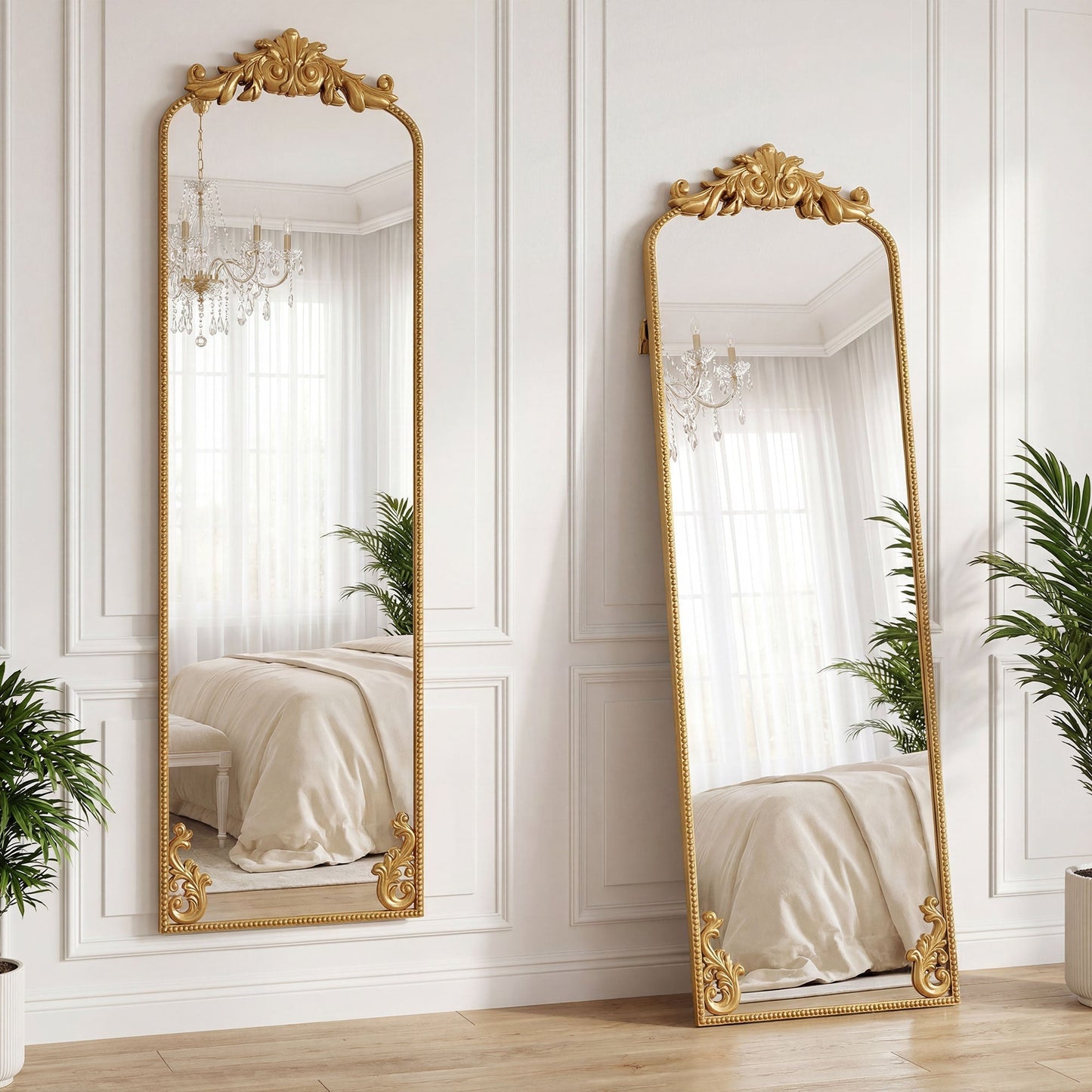 HOMCOM Full Length Mirror, 50 x 160 cm Floor Mirror with Baroque Metal Frame for Bedroom, Living Room, Dressing Room, Gold Tone