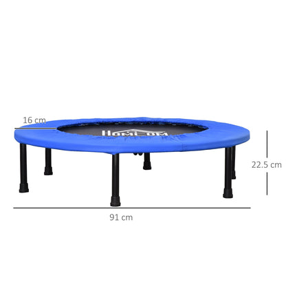 HOMCOM a91 Mini Fitness Trampoline Home Gym Yoga Exercise Rebounder Indoor Outdoor Jumper with Safety Pad, Support Up to 100 KG, Blue and Black