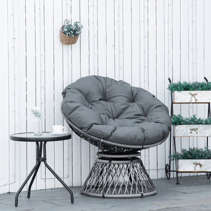 Outsunny 360 degrees Swivel Rattan Papasan Moon Bowl Chair Round Lounge Garden Wicker Basket Seat with Padded Cushion Oversized for Outdoor Indoor, Grey