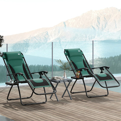 Outsunny Zero Gravity Lounger Chair Set of 2, كرسي قابل للطي للاسترخاء في الفناء مع مقعد مبطن، وحامل أكواب، ووسادة ناعمة ومسند رأس للمسبح، والتخييم، أخضر