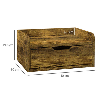 طاولة سرير عائمة من هومكوم، مجموعة من 2، طاولة سرير مثبتة على الحائط مع درج تخزين لغرفة النوم، بني ريفي