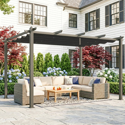 Outsunny 3 x 4m Aluminium Pergola, with Retractable Roof - Dark Grey