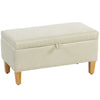 HOMCOM 30L Linen Storage Ottoman Padded Footstool with Rubberwood Legs for Storage Box, Bed End, Shoe Bench, Seating, Beige