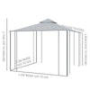 Outsunny 3(M)x3(M) Garden Gazebo Double Top Outdoor Canopy Patio Event Party Wedding Tent Backyard Sun Shade with Netting - Grey