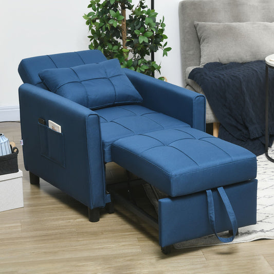 HOMCOM سرير أريكة مفرد بقماش يشبه الكتان - أزرق