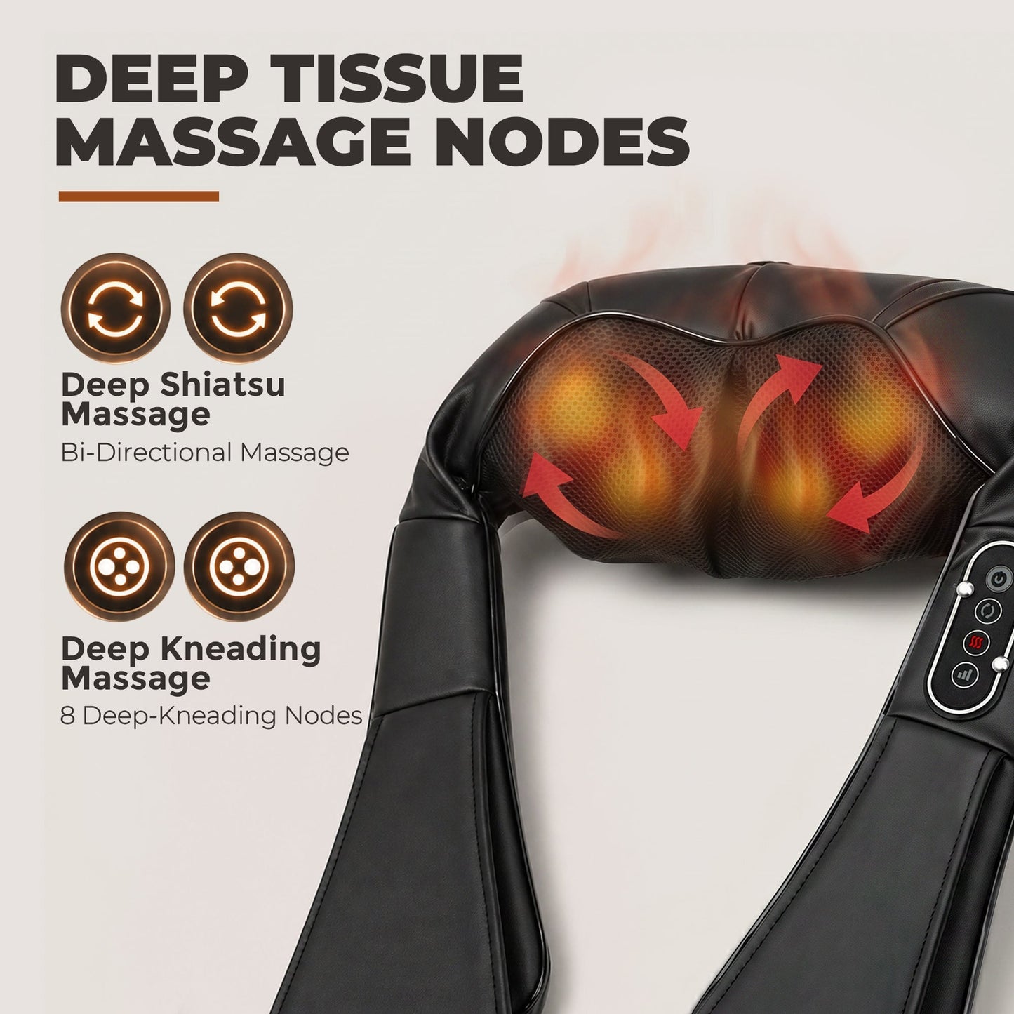 HOMCOM Cordless Neck Massager with Heat, Deep Tissue 4D Shiatsu Neck and Shoulder Massager for Car Home, Gifts for Men Women