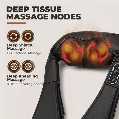 HOMCOM Cordless Neck Massager with Heat, Deep Tissue 4D Shiatsu Neck and Shoulder Massager for Car Home, Gifts for Men Women